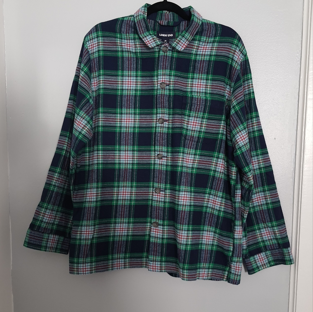 Landsend Men's Green Flannel Button Down Shirt